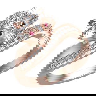 0.52 Ctw VS/SI1 Ruby and Diamond 14k Rose Gold Animal theme Fox Ring (ALL D: Center Stone Weight :-0.03 Ctw ( Round Cut) Center Stone Color :-Ruby Center Stone Setting : Prong Side Diamond Weight Of Ctw :- 0.49 Ctw Color : J-K Clarity : VS/SI1 Daimond Setting : Prong Metal