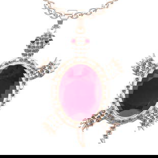 9.20 Ctw VS/SI1 Ruby and Diamond 14K Rose Gold Pendant (ALL DIAMOND ARE LAB: Center stone Weight :-8.00 Ctw ( Oval Cut) Center Stone Color :- Ruby Center Stone Setting : Prong Side Diamond Weight Of Ctw 1.20 Ctw Color : G-H Clarity : VS/SI1 Stone Setting : Prong Metal Weight