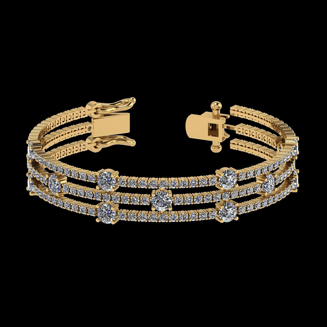 6.52 Ctw VS/SI1 Diamond Style 14K Yellow Gold Bracelet (ALL DIAMOND ARE LAB: Center Diamond Weight : 1.50 Ctw ( Round Cut) Center Color :-J-K Center Stone Clarity :- VS/SI1 Center Stone Setting : Prong Side Stone Weight Of Ctw 5.02 Ctw Side Stone Color : J-K Stone Clarity : VS