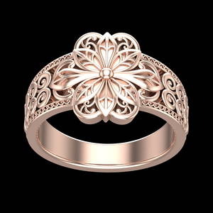 Flower Sophisticated Filigree theme 10k Yellow Gold Engagement?Ring (ALL DI