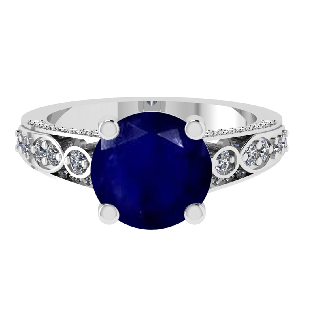 3.32 Ctw VS/SI1 Blue Sapphire and Diamond 14k white Gold Engagement Ring (A: Center Stone Weight :-2.75 Ctw ( Round Cut) Center Stone Color :-Blue Sapphire Center Stone Setting : Prong Side Diamond Weight Of Ctw 0.58 Ctw Color : G-H Clarity : VS/SI1 Daimond Setting : Prong Met