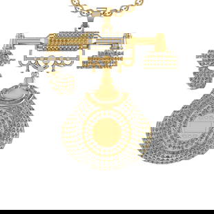 11.99 Ctw VS/SI1 Diamond 14K Yellow Gold Hip Hop theme Pendant Necklace: Total Diamond Weight : 11.99 Ctw (Round cut) Center Diamond Color :- J-K Center Clarity : VS/SI1 Stone Setting : Prong Metal Weight : Approx 47.50 Gram 14K Yellow Gold Hip Hop theme Pendant Necklace #