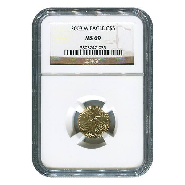 Certified Burnished American $5 Gold Eagle 2008-W MS69 NGC: Certified Burnished American $5 Gold Eagle 2008-W MS69 NGC #3SS22818v15
