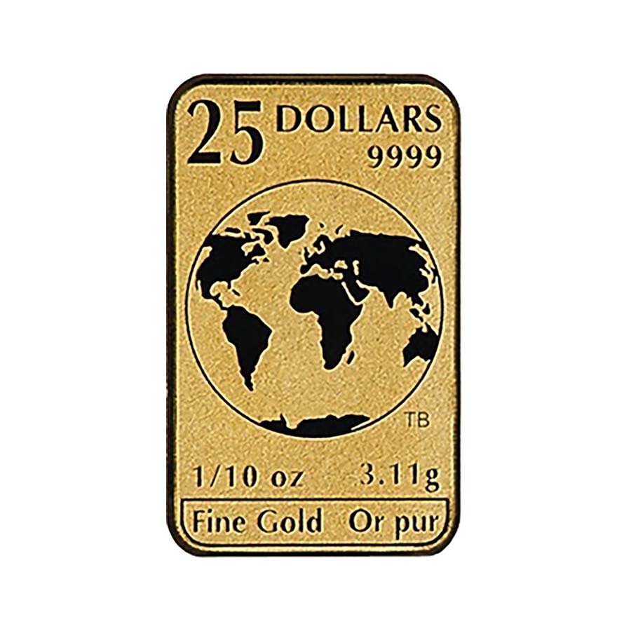 Canada $25 Tenth Ounce Gold Bar .9999 Fine World Map: Canada $25 Tenth Ounce Gold Bar .9999 Fine World Map #3SS26755v8
