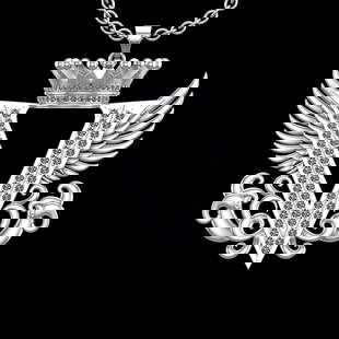 4.25 Ctw VS/SI1 Diamond Prong Set 18K White Gold Letter theme ( V) Necklace: Total Diamond Weight : 4.25 Ctw (Round cut) Center Diamond Color :- G-H Center Clarity : VS/SI1 Stone Setting : Prong Metal Weight : Approx 29.80 Gram 18K White Gold Letter theme ( V) Necklace (ALL