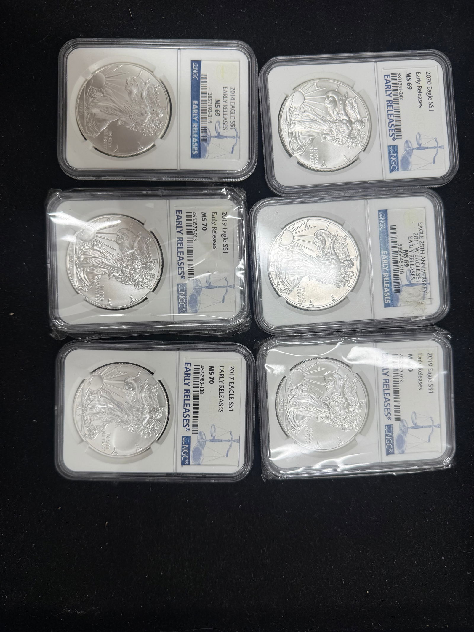 Lot of NGC Early Releases MS-69 & MS-70 Varying Years 1 Ounce American Silv (1 of 1)