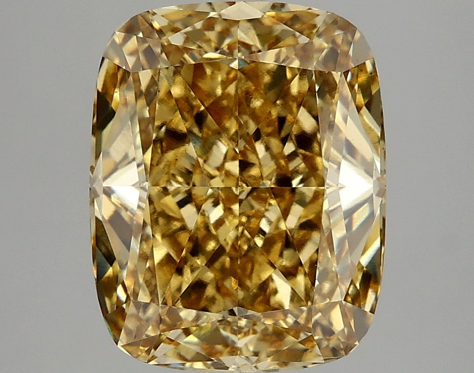 4.97ct Cushion Cut Lab Grown Diamond: IGI Certified Cushion Cut Loose Diamond (LAB GROWN) - Weight: 4.97cts; Color: Fancy Vivid Yellow; Clarity: VS1 #3SS95407v15