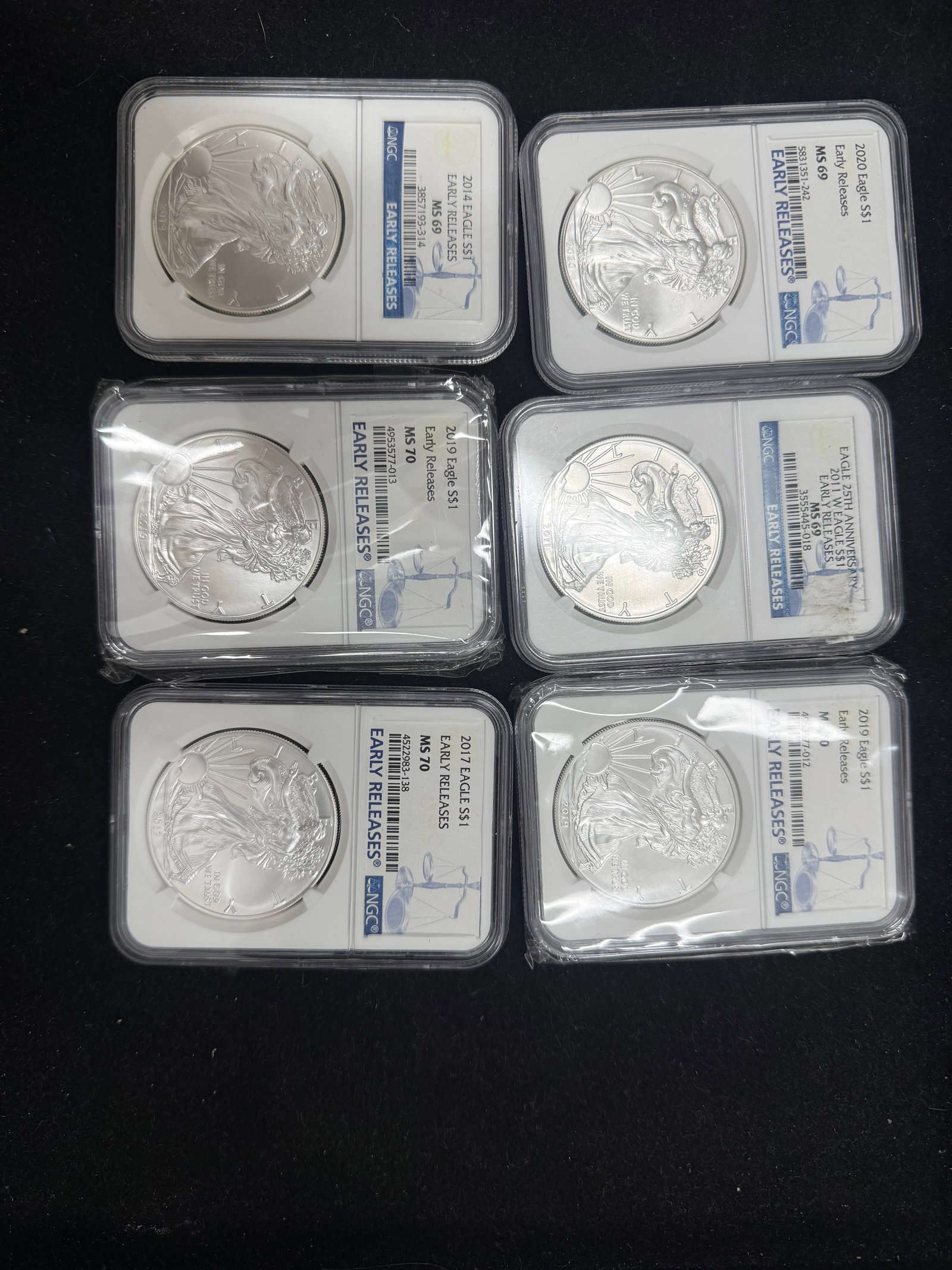 Lot of NGC Early Releases MS-69 & MS-70 Varying Years 1 Ounce American Silv (1 of 1)