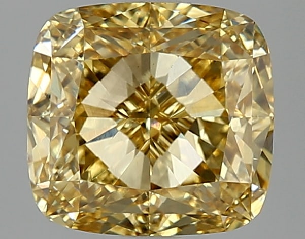 2.88ct Cushion Square Cut Lab Grown Diamond: IGI Certified Cushion Square Cut Loose Diamond (LAB GROWN) - Weight: 2.88cts; Color: Fancy Vivid Yellow; Clarity: VS1 #3SS95956v15