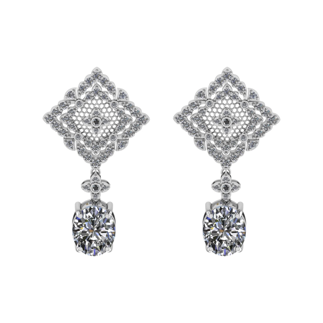 12.19 Ctw VS/SI1 Diamond Prong Set 14K white Gold Dangle Stud Earrings (ALL: Center Daimond Weight :-10.10 Ctw ( Oval Cut IGI Certified ) Color : G-H Clarity : VS/SI1 Side Diamond Weight Of Ctw 2.09 Ctw Color : G-H Clarity : VS/SI1 Daimond Setting : Prong Metal Weight : Approx