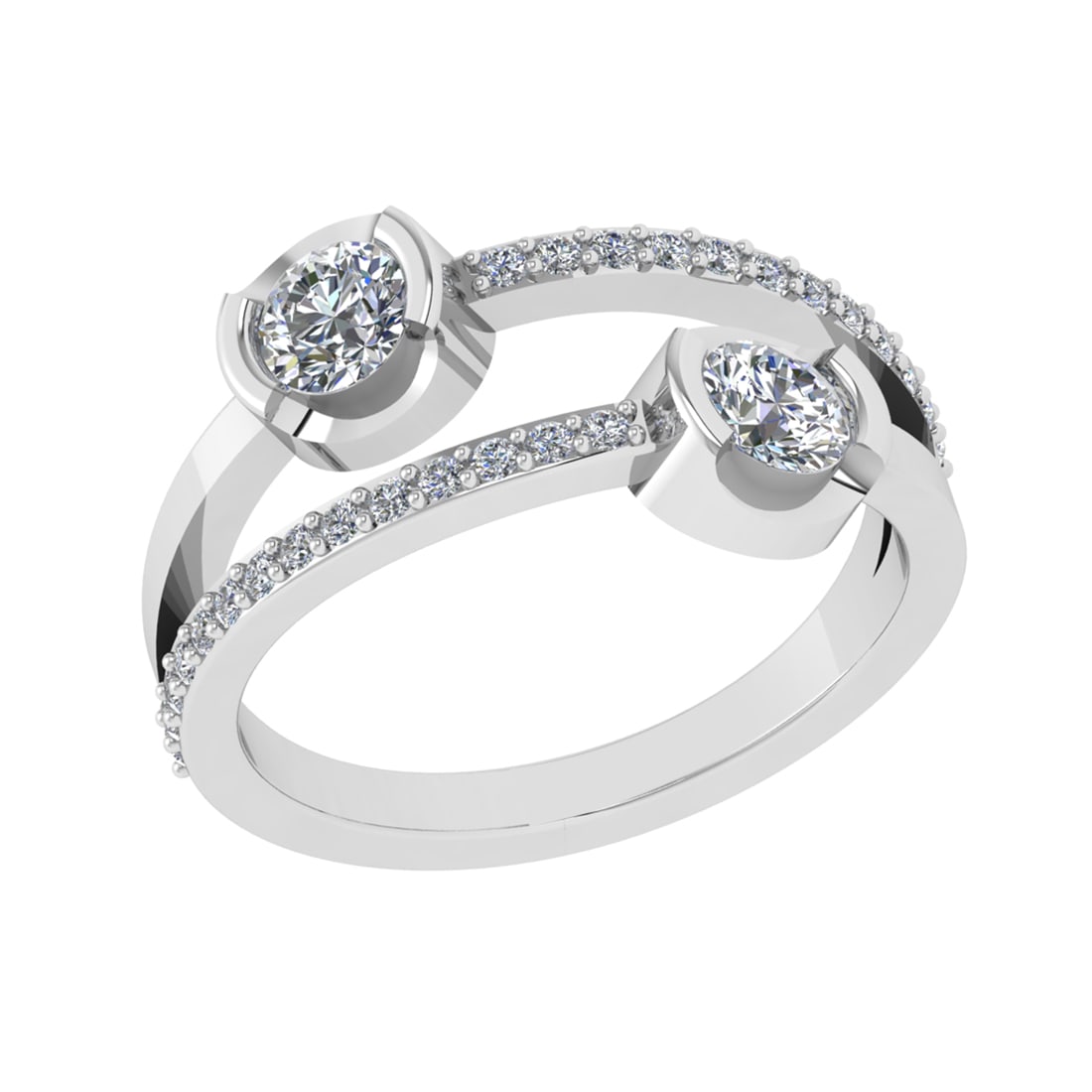 0.72 Ctw SI2/SI1 Diamond Prong Set 14k white Gold Toi et Moi Two-Stone Enga (1 of 3)