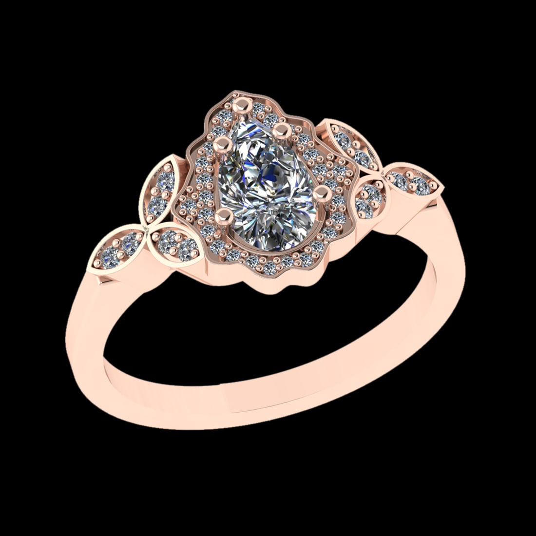 1.41 Ctw VS/SI1 Diamond 14 K Rose Gold Engagement Ring (ALL DIAMOND ARE LAB: Center Diamond Weight : 1.25 Ctw (Pear Cut) Center Diamond Color :-G-H Center Stone Setting : Prong Clarity : VS/SI1 Total Weight Of Ctw 0.16 Ctw Color : G-H Clarity : VS/SI1 Stone Setting : Prong Met