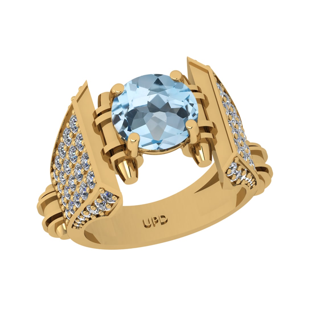3.62 Ctw VS/SI1 Blue Topaz and Diamond Set 10K Yellow Gold Engagement Ring: Center Stone Weight :-2.43 Ctw ( Round Cut) Center Stone Color :-Blue Topaz Center Stone Setting : Prong Side Diamond Weight Of Ctw 1.19 Ctw Color : J-K Clarity : VS/SI1 Daimond Setting : Prong Metal