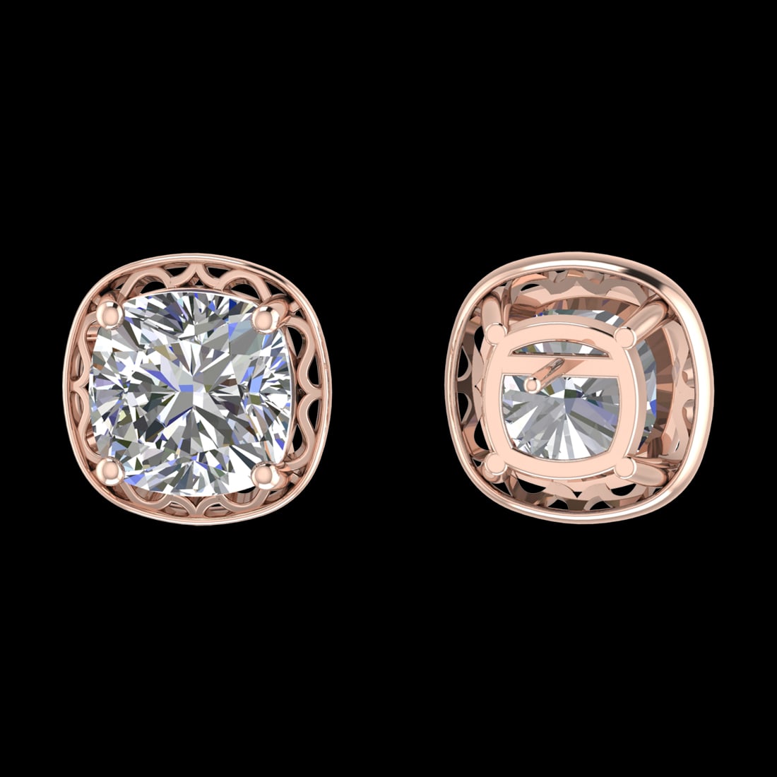 2.80 Ctw VS/SI1 Diamond 14k Rose Gold Stud Earrings (ALL DIAMOND ARE LAB GR: Center Diamond Weight :-2.40 Ctw ( 2 Pec Cushion Cut ) Color :-G-H (ALL DIAMOND ARE LAB GROWN ) Clarity : VS/SI1 Setting : Prong Metal Weight : Approx 2.40 Gram 14k Rose Gold Stud Earrings (ALL DIAMON
