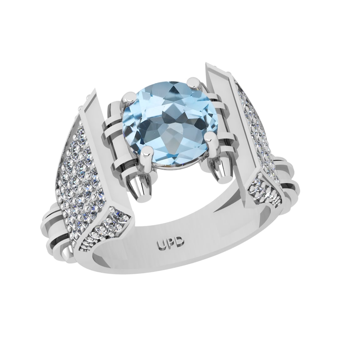 3.62 Ctw VS/SI1 Blue Topaz and Diamond Set 10K white Gold Engagement Ring (: Center Stone Weight :-2.43 Ctw ( Round Cut) Center Stone Color :-Blue Topaz Center Stone Setting : Prong Side Diamond Weight Of Ctw 1.19 Ctw Color : J-K Clarity : VS/SI1 Daimond Setting : Prong Metal