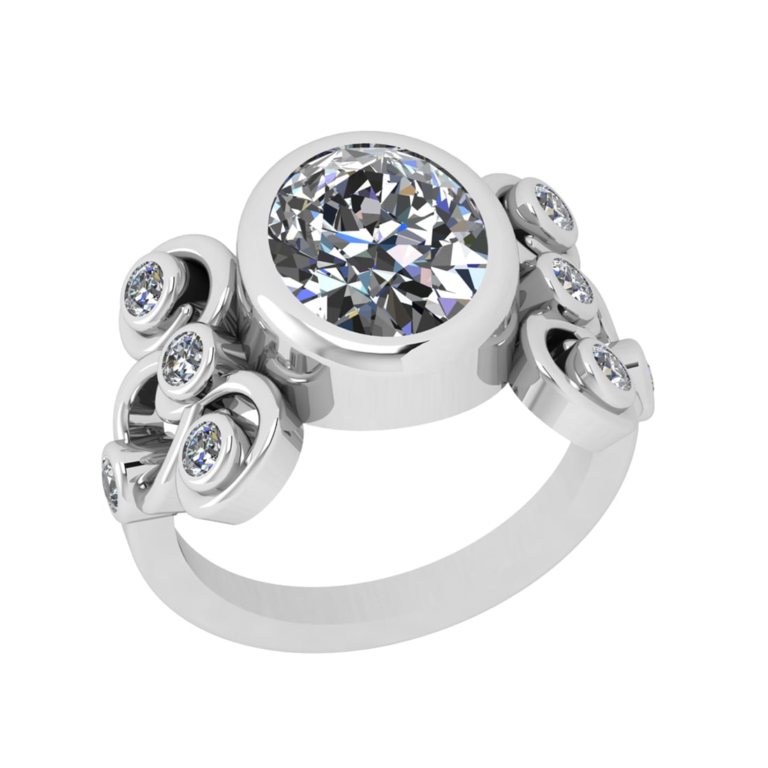 3.08 Ctw SI2/SI1 Diamond Bezel & Prong Set 14k white Gold Engagement Ring (1 of 2)