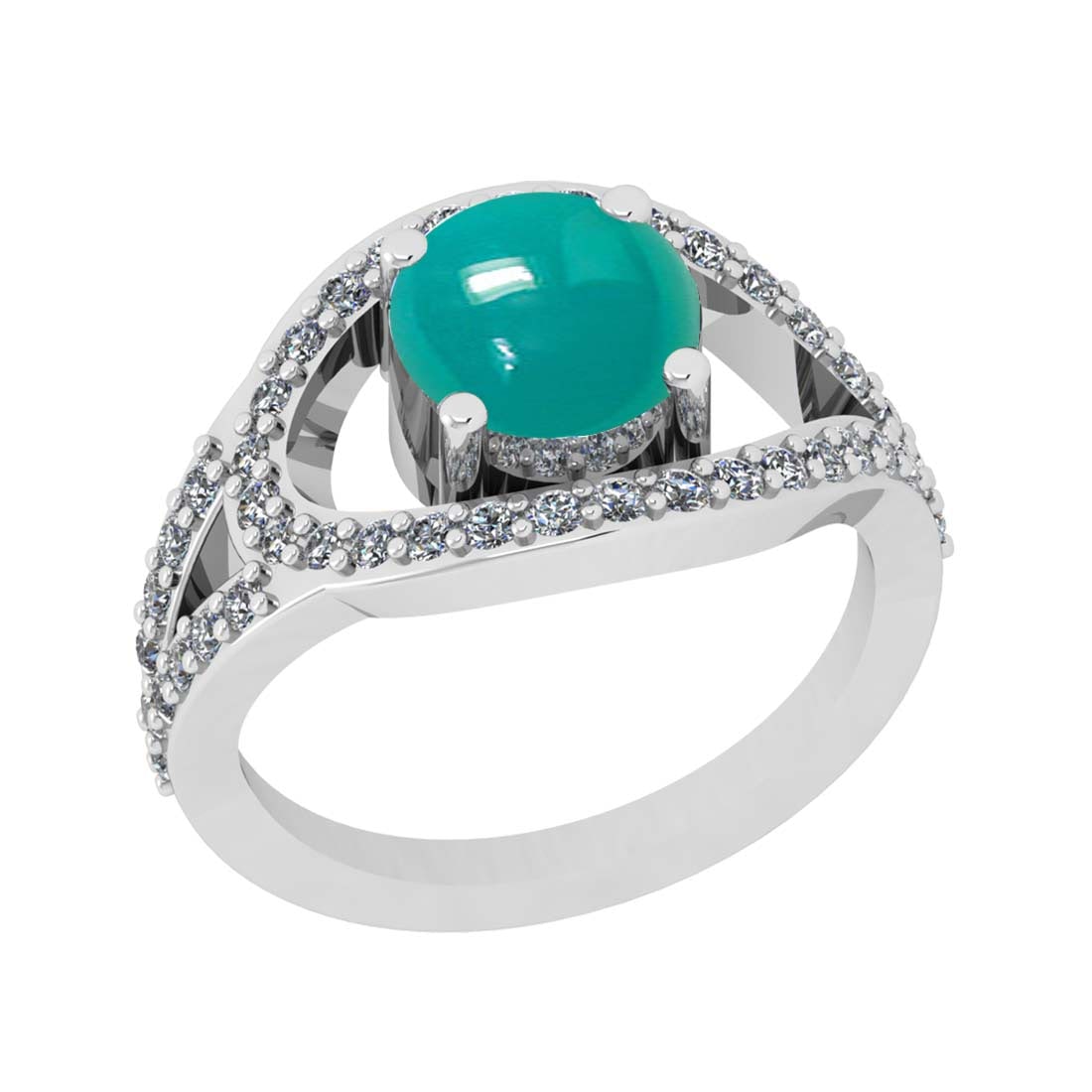 2.54 CtwVS/SI1 Emerald and Diamond 14k White Gold Engagement Ring: Center Stone Weight :-2.07 Ctw ( Oval Cab) Center Stone Color :-Emerald Center Stone Setting : Prong Side Diamond Weight Of Ctw :- 0.47 Ctw Color : J-K Clarity : VS/SI1 Daimond Setting : Prong Metal