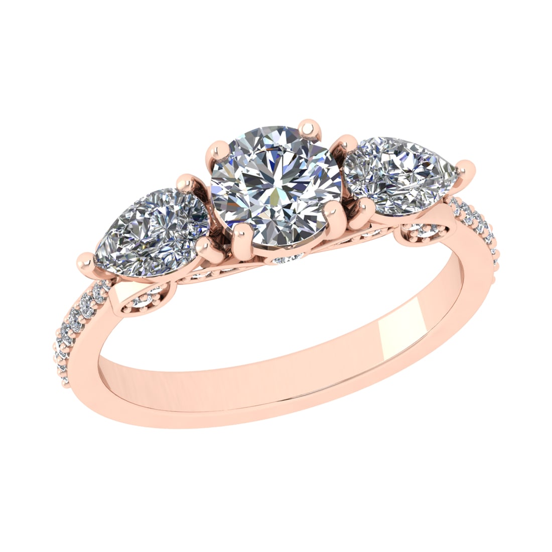 1.97 Ctw SI1/SI2 Diamond Prong Set 14k Rose Gold Engagement Ring: Center Daimond Weight :-1.50 Ctw ( Pear & Round Cut) Color : G-H Clarity : SI1/SI2 Side Diamond Weight Of Ctw 0.47 Ctw Color : G-H Clarity : SI1/SI2 Daimond Setting : Prong Metal Weight : Approx 3.90