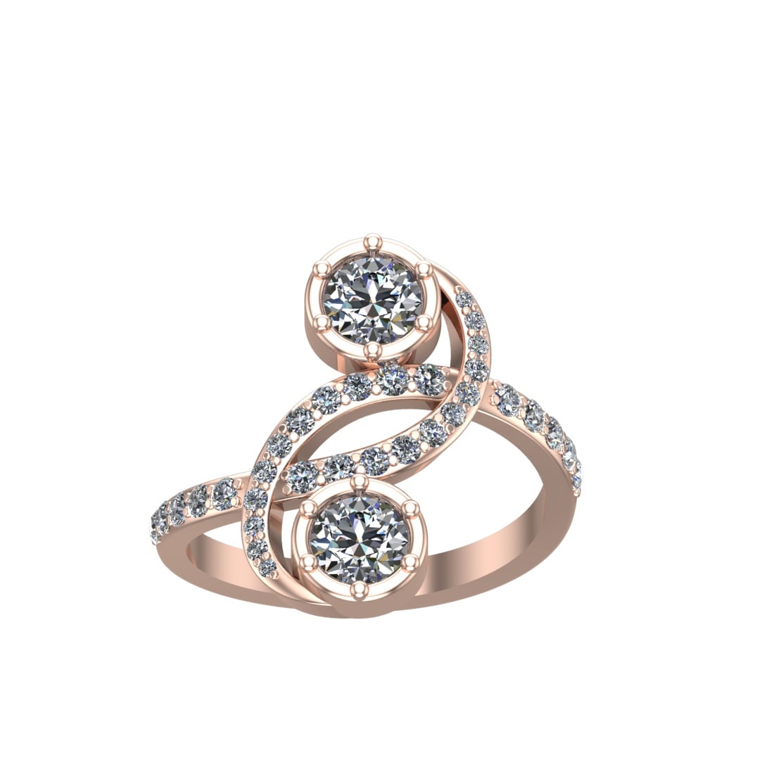 1.56 Ctw SI2/SI1 Diamond Prong Set 14K Rose Gold Toi et Moi Two-Stone Engag (1 of 2)