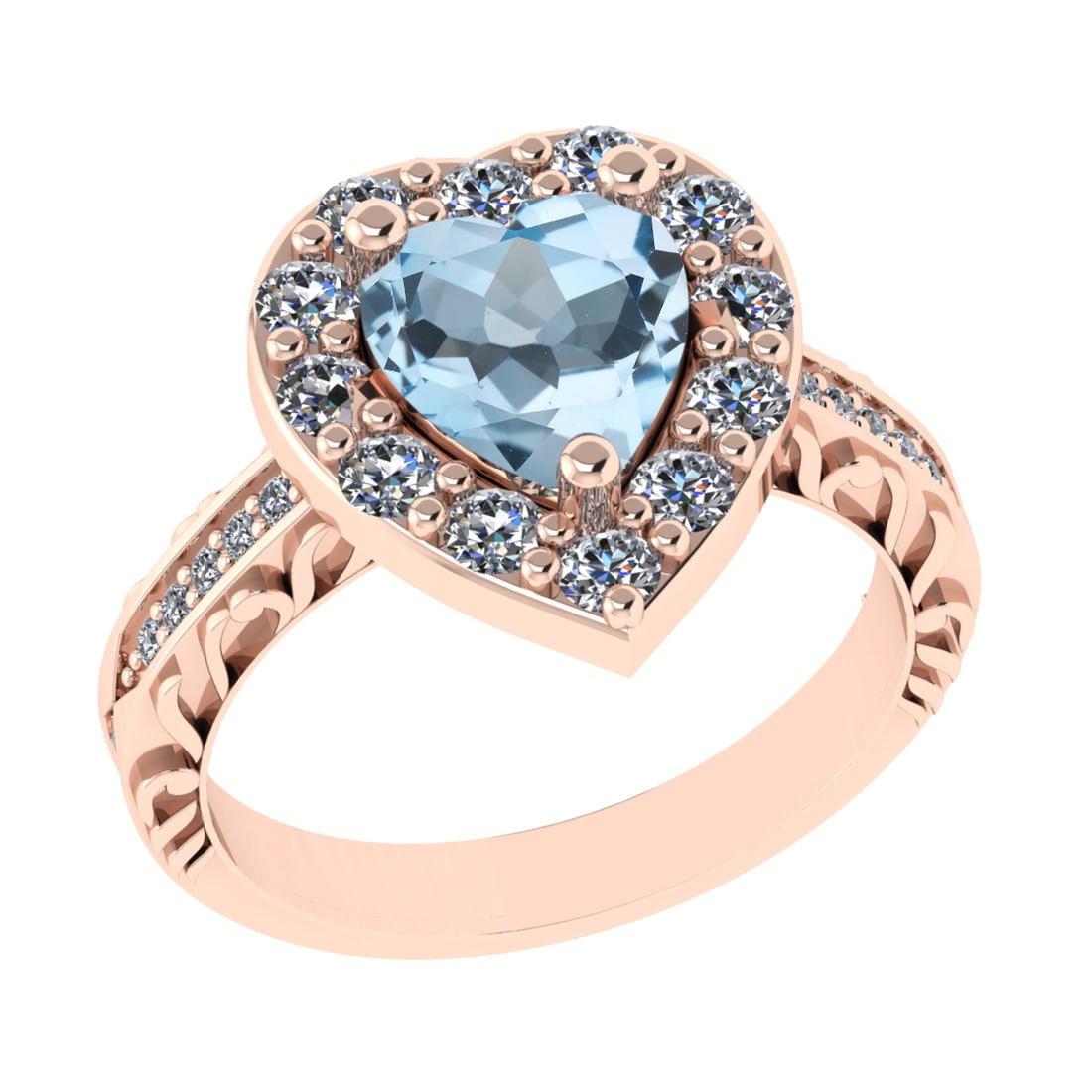 2.52 Ctw VS/SI1 Blue Topaz And Diamond 14K Rose Gold Engagement Ring( ALL D: Center Stone Weight : 1.50 Ctw ( Heart Cut ) Center Stone Color : Blue Topaz Stone Setting : Prong Side Diamond Weight Of Ctw 1.02 Ctw Side Stone Color : J-K Stone Clarity : VS/SI1 Stone Setting :
