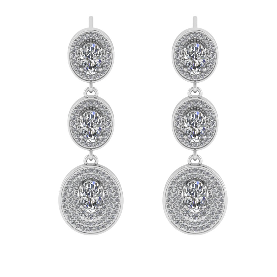 3.93 Ctw VS/SI1 Diamond 10K White Gold Dangle Earrings (ALL DIAMOND ARE LAB: Center Diamond Weight : 3.00 Ctw (6 pec Oval Cut) Color : J-K Clarity : VS/SI1 Setting : Prong Side Weight Of Ctw 0.93 Ctw Color : J-K Clarity : VS/SI1 Stone Setting : Prong Metal Weight : Approx 7.10