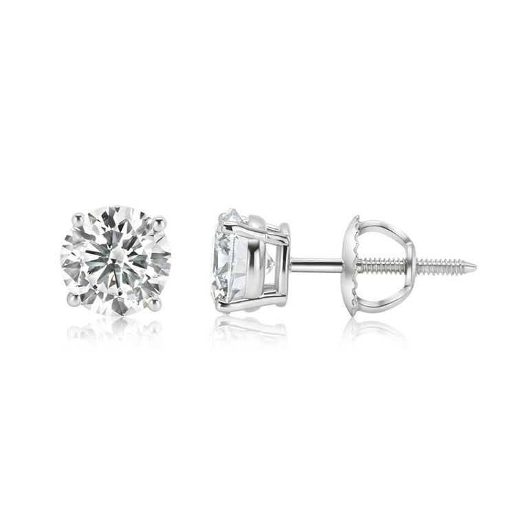 1.41 ctw 14K White Gold 4 Prong Basket Screwback Round Stud (LAB-GROWN): Shape: Round ;Metal Type: 14K White Gold ;Style: 4 Prong Basket Screwback ;Color: F-G ;Clarity: SI ;Total Carat Weight: 1.41 (LAB-GROWN) #3SS72013v12