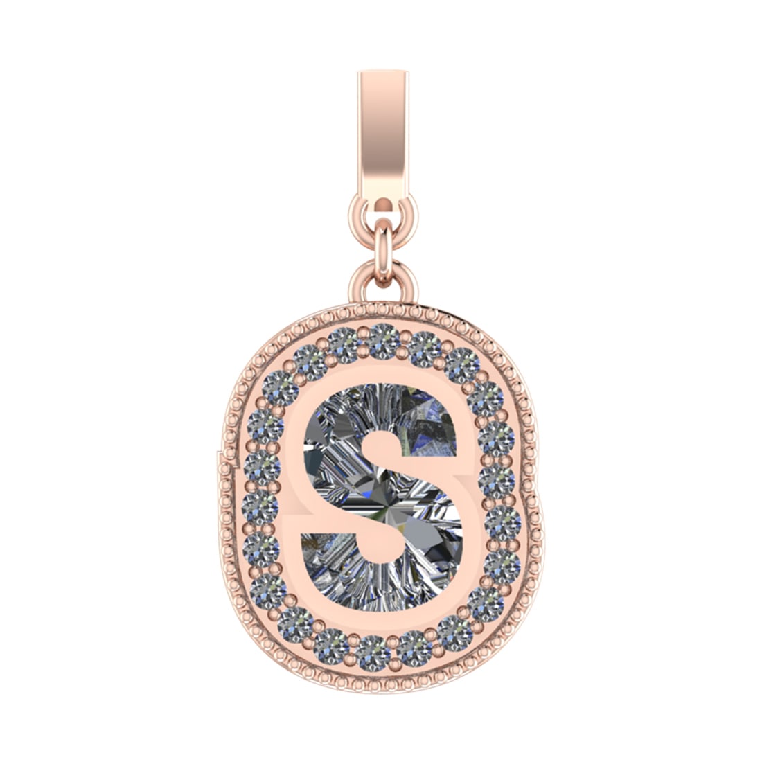 1.09 Ctw SI2/SI1 Diamond Prong Set 14k Rose Gold Alphabet-S Pendant (ALL DI: Center Daimond Weight :-0.92 Ctw Color : White Side Diamond Weight Of Ctw 0.17 Ctw Color : G-H Clarity : SI2/SI1 Daimond Setting : Prong Metal Weight : Approx 3.99 gram 14k Rose Gold Alphabet-S
