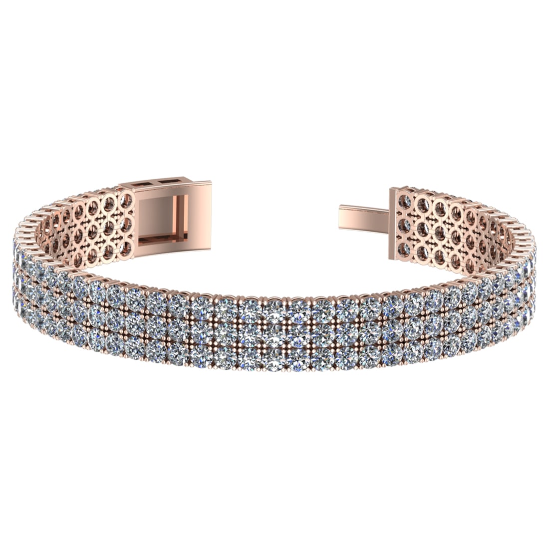 16.20 Ctw VS/SI1 Diamond Prong Set 14k Rose Gold Bracelet: Total Daimond Weight :-16.20 Ctw Color : G-H Clarity : VS/SI1 Setting : Prong Metal Weight : Approx 22.30 gram 14k Rose Gold Bracelet (ALL DIAMOND ARE LAB GROWN ) T4-3.0-3B #3SS96465v15