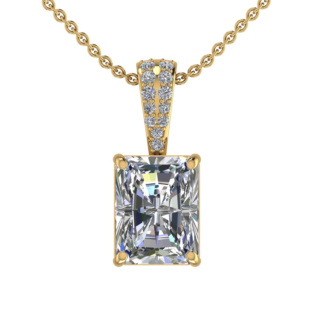 3.63 Ctw SI1/SI2 Diamond Prong Set 14k Yellow Gold Necklace (ALL DIAMOND AR: Center Daimond Weight :-3.50 Ctw ( Emerald Cut ) Color : G-H Clarity : SI1/SI2 Side Diamond Weight Of Ctw 0.13 Ctw Color : G-H Clarity : SI1/SI2 Daimond Setting : Prong Metal Weight : Approx 3.50 gram