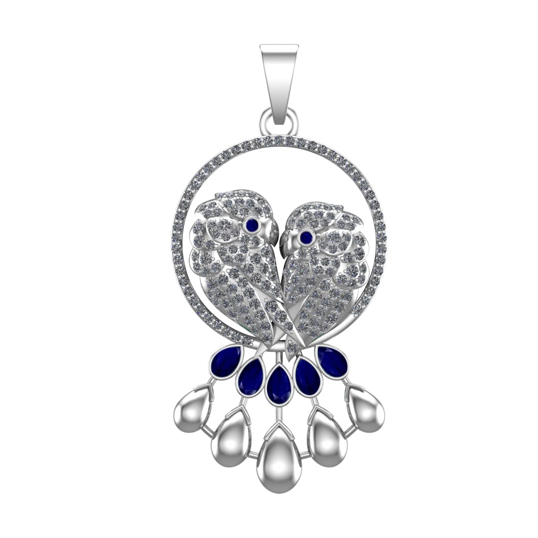 3.73 Ctw VS/SI1 Blue Sapphire and Diamond 14k white Gold Pandant (ALL DIAMO (1 of 1)