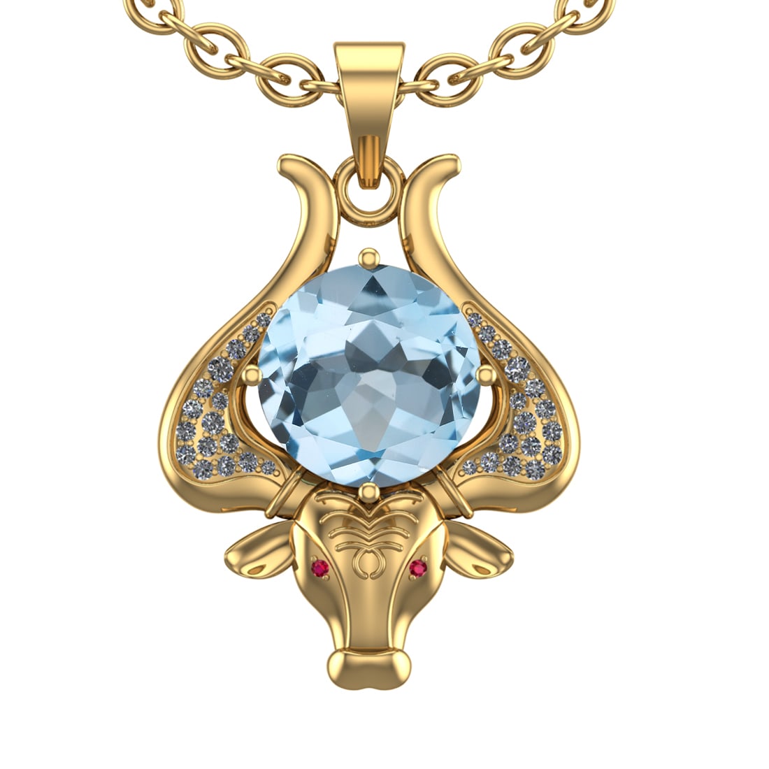 2.89 Ctw VS/SI1 Blue Topaz and Diamond Set 10K Yellow Gold Creature Theme P: Eye Stone Weight :- 0.05 ctw Eye Stone Color :- ( Ruby) Center Stone Weight :-2.50 Ctw ( Round Cut) Center Stone Color :-Blue Topaz Center Stone Setting : Prong Side Diamond Weight Of Ctw 0.34 Ctw Col