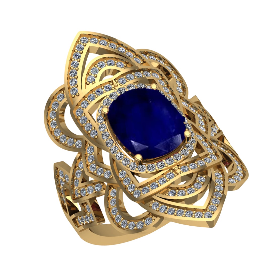 3.40 Ctw VS/SI1 Blue Sapphire and Diamond 14k Yellow Gold Engagement Halo R: Center Stone Weight :- 2.50 Ctw ( Cushion Cut) Color :- Blue Sapphire Center Stone Setting : Prong Side Diamond Weight Of Ctw 0.90 Ctw Color : G-H Clarity : VS/SI1 Stone Setting : Prong Metal Weight :