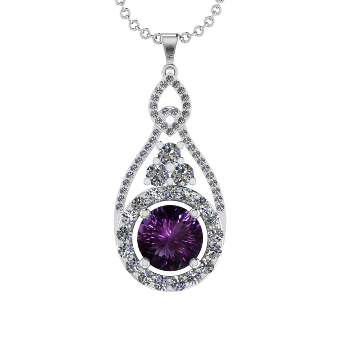 27.11 Ctw VS/SI1 Amethyst and Diamond 14K White Gold Pendant (ALL DIAMOND A: Color Stone Weight : 24.29 Ctw ( Round Cut) Stone Color :- Amethyst Center Stone Setting : Prong Side Weight Of Ctw 2.82 Ctw Color : J-K Clarity : VS/SI1 Stone Setting : Prong Metal Weight : Approx 14