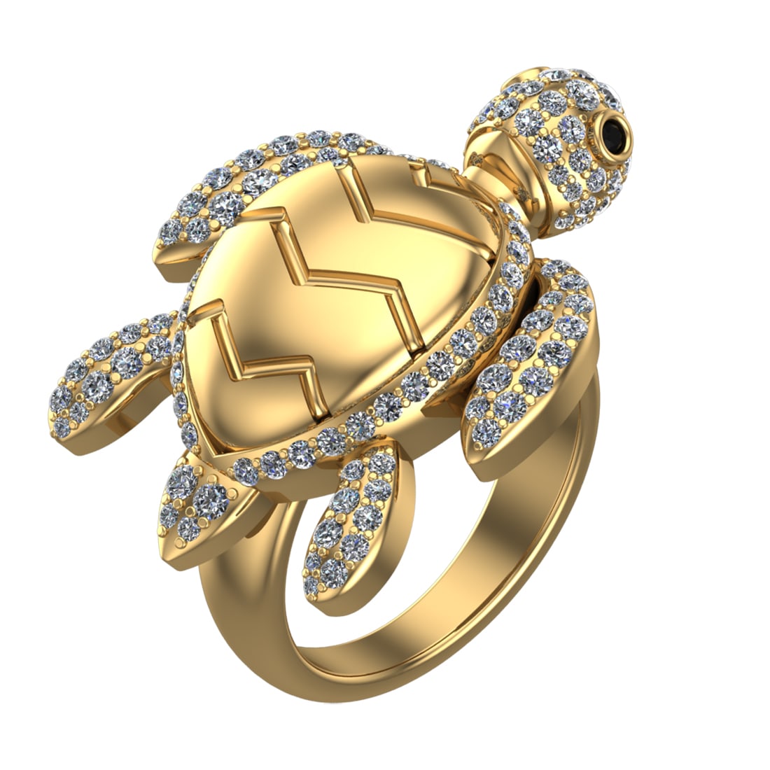 1.60 Ctw VS/SI1 Treated Fancy Black an white Diamond 14k Yellow Gold Tortoi: Eye Stone Weight :- 0.05 ctw Eye Stone Color :- Treated Fancy Black Diamond Clarity : VS/SI1 Total Daimond Weight :-1.55 Ctw Color : G-H Clarity : VS/SI1 Setting : Prong Metal Weight : Approx 27.68 gr