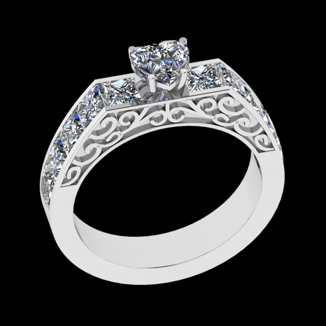 2.30 Ctw VS/SI1 Diamond 10k white Gold Engagement Ring (ALL DIAMOND ARE LAB: Center Daimond Weight :-0.50 Ctw ( Heart Cut) Color : J-K Clarity : VS/SI1 Side Diamond Weight Of Ctw 1.80 Ctw Color : J-K Clarity : VS/SI1 Daimond Setting : Prong Metal Weight : Approx 4.91 gram 10k