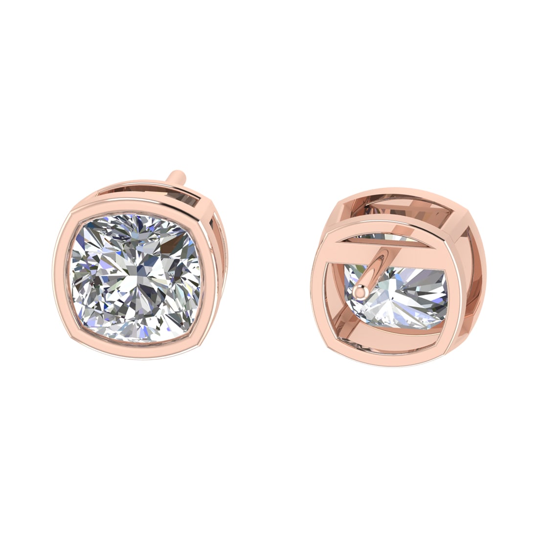 1.90 Ctw SI2/SI1 Diamond Bezel Set 14k Rose Gold Stud Earrings (ALL DIAMOND (1 of 1)