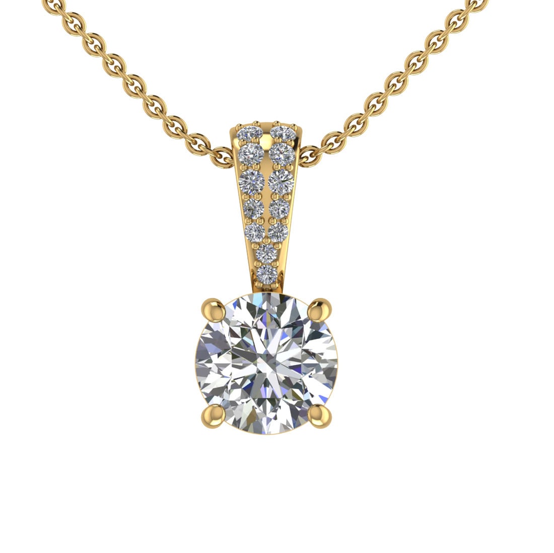 2.13 Ctw SI1/SI2 Diamond Prong Set 14k Yellow Gold Necklace (ALL DIAMOND AR: Center Daimond Weight :-2.00 Ctw ( Round Cut ) Color : G-H Clarity : SI1/SI2 Side Diamond Weight Of Ctw 0.13 Ctw Color : G-H Clarity : SI1/SI2 Daimond Setting : Prong Metal Weight : Approx 3.50 gram 1