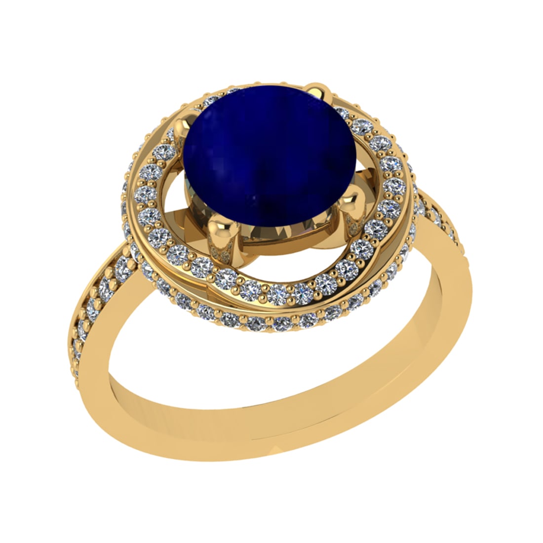 3.12 Ctw VS/SI1 Blue Sapphire and Diamond 14k Yellow Gold Engagement Ring: Center Stone Weight :-2.00 Ctw ( Round Cut) Center Stone Color :-Blue Sapphire Center Stone Setting : Prong Side Diamond Weight Of Ctw :- 1.12 Ctw Color : J-K Clarity : VS/SI1 Daimond Setting : Prong
