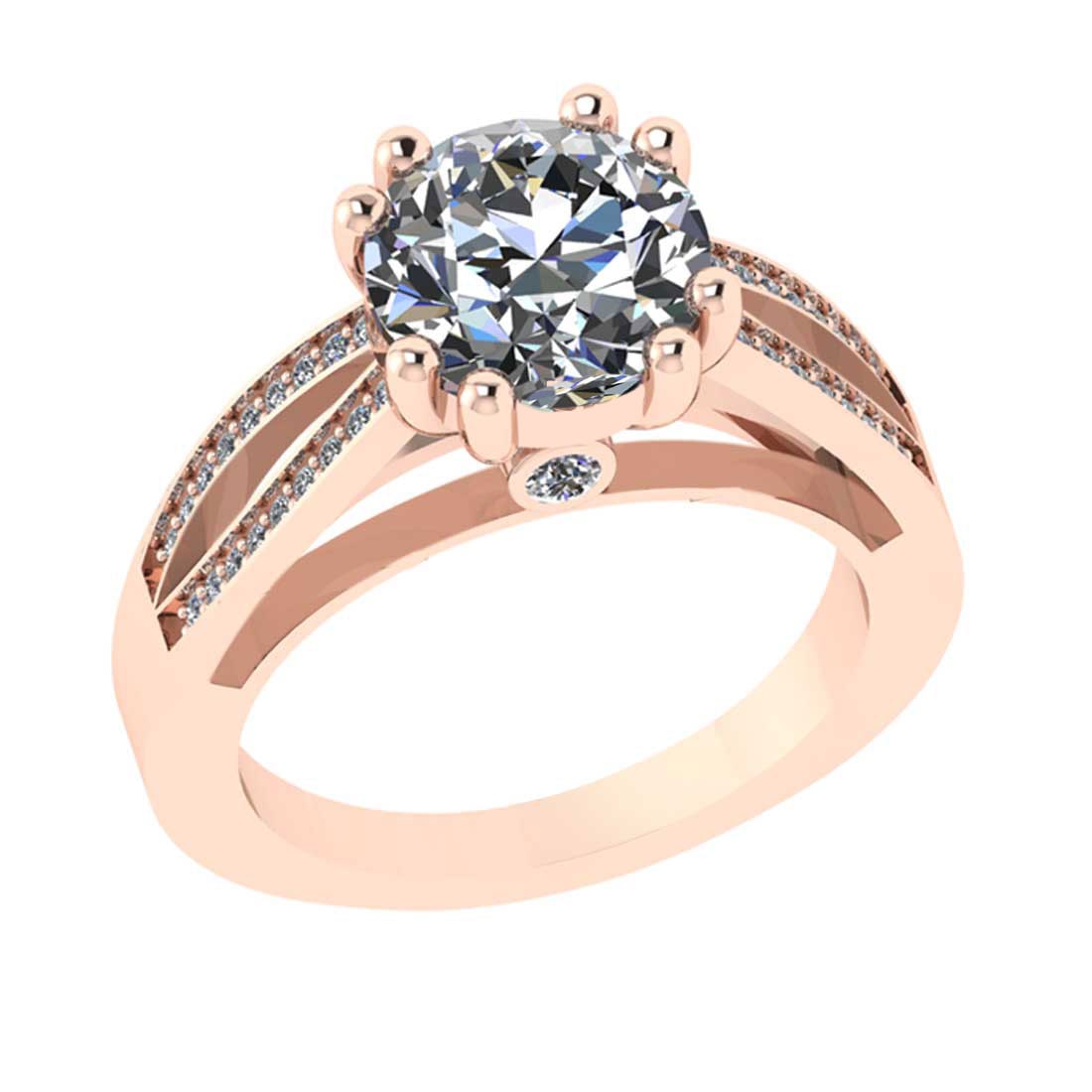 2.75 Ctw VS/SI1 Diamond 14K Rose Gold Vintage Style Engagement Ring: Center Diamond Weight : 2.50 Ctw (Round Cut) Center Color :-G-H Center Stone Clarity :- VS/SI1 Center Stone Setting : Prong Side Stone Weight Of Ctw 0.25 Ctw Side Stone Color : G-H Stone Clarity :