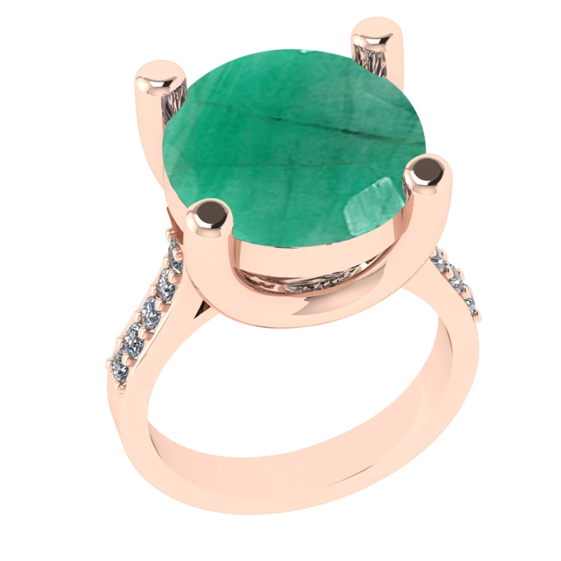 3.25 Ctw VS/SI1 Emerald And Diamond 14k Rose Gold Engagement Ring (ALL DIAM: Center Stone Weight : 2.90 Ctw ( Round Cut ) Center Stone Color : Emerald Stone Setting : Prong Side Diamond Weight Of Ctw 0.35 Ctw Side Stone Color : G-H Stone Clarity : VS/SI1 Stone Setting : Prong