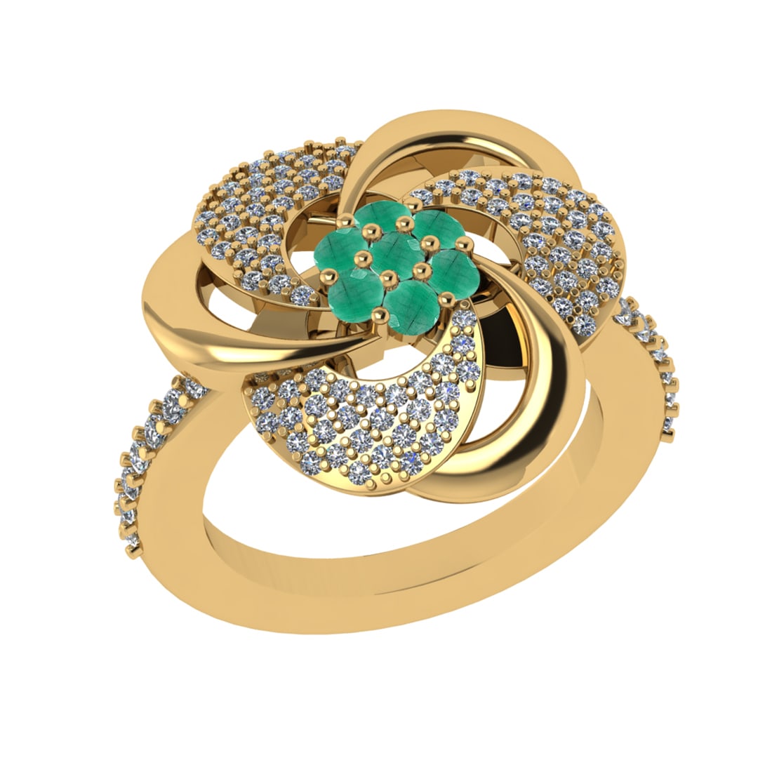 0.90 Ctw VS/SI1 Emerald and Diamond 14k Yellow Gold Engagement Ring(ALL DIA: Center Stone Weight :-0.27 Ctw ( Round Cut) Center Stone Color :-Emerald Center Stone Setting : Prong Side Diamond Weight Of Ctw :- 0.63 Ctw Color : J-K Clarity : VS/SI1 Daimond Setting : Prong Metal