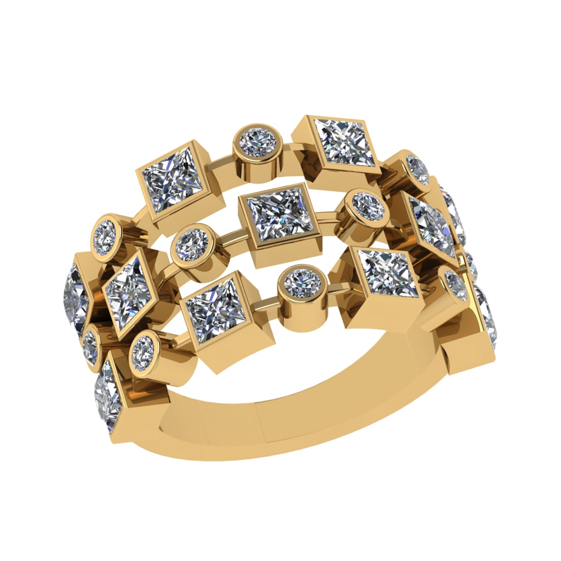 2.33 Ctw SI2/SI1 Diamond 14k Yellow Gold Eternity Band Ring: Center Daimond Weight :-1.98 Ctw ( Princess Cut) Color : G-H Clarity : SI2/SI1 Side Diamond Weight Of Ctw 0.35 Ctw Color : G-H Clarity : SI2/SI1 Daimond Setting : Prong Metal Weight : Approx 6.06