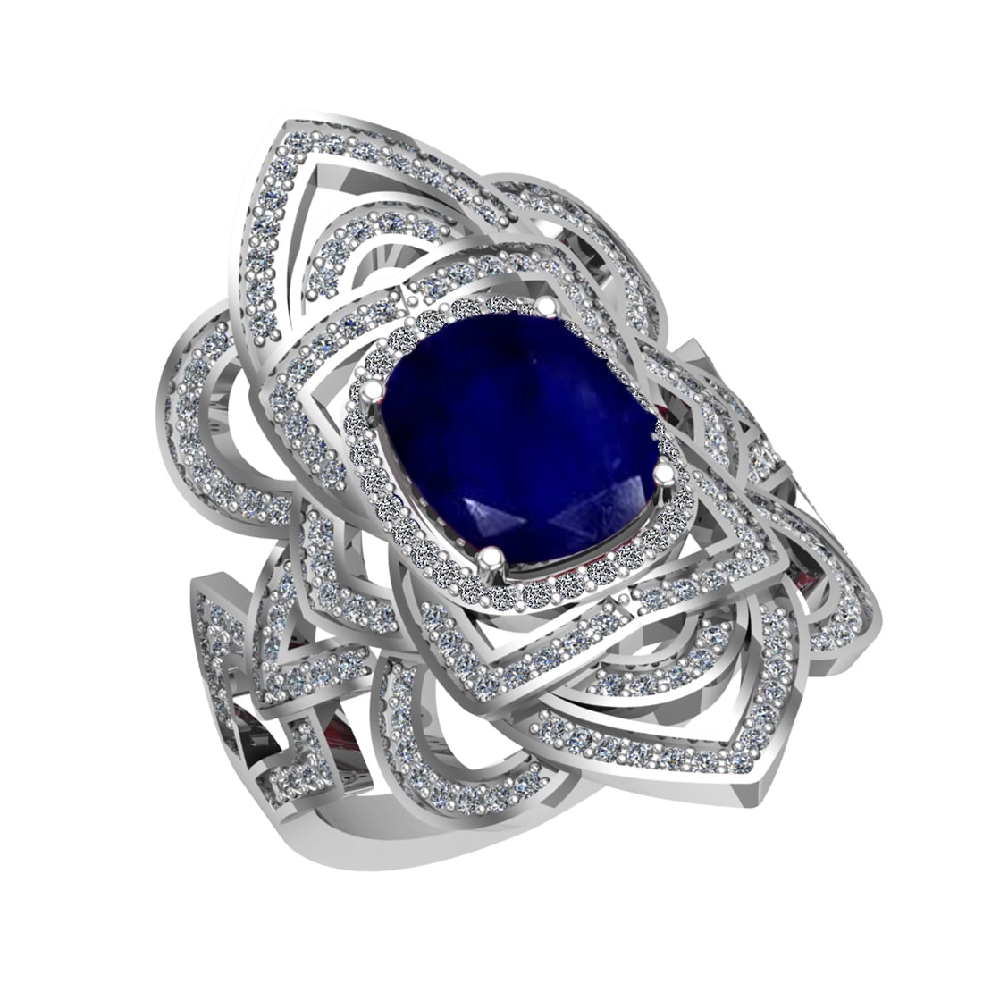 3.40 Ctw VS/SI1 Blue Sapphire and Diamond 14k White Gold Engagement Halo Ri (1 of 1)