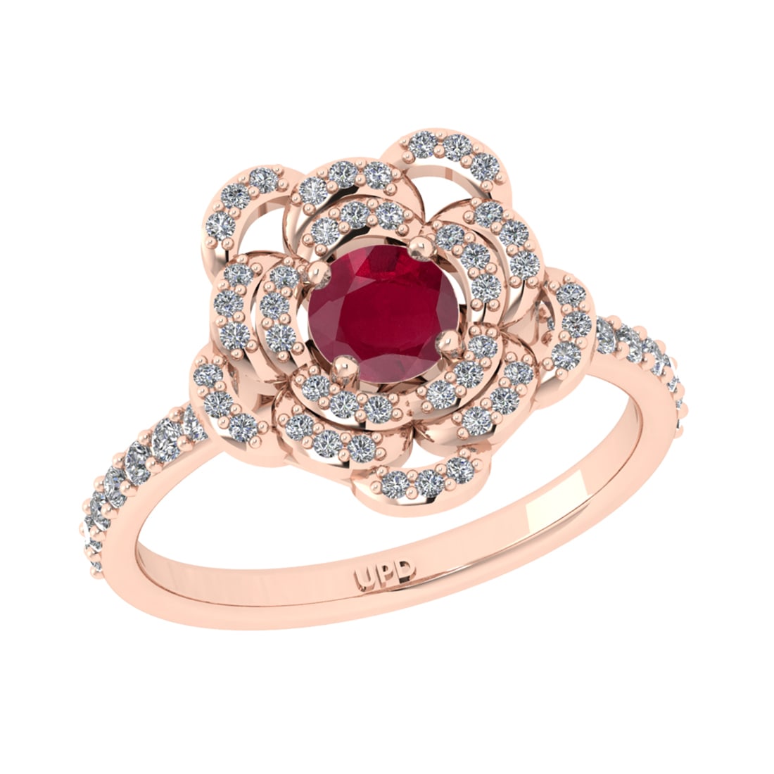 0.92 Ctw VS/SI1 Ruby and Diamond Prong Set 14K Rose Gold Engagement Ring: Center stone Weight :-: 0.50 Ctw ( Round Cut) Color :- Ruby Center Stone Setting : Prong Side Diamond Weight Of Ctw 0.42 Ctw Color : J-K Clarity : VS/SI1 Stone Setting : Prong Metal Weight : Approx 3.