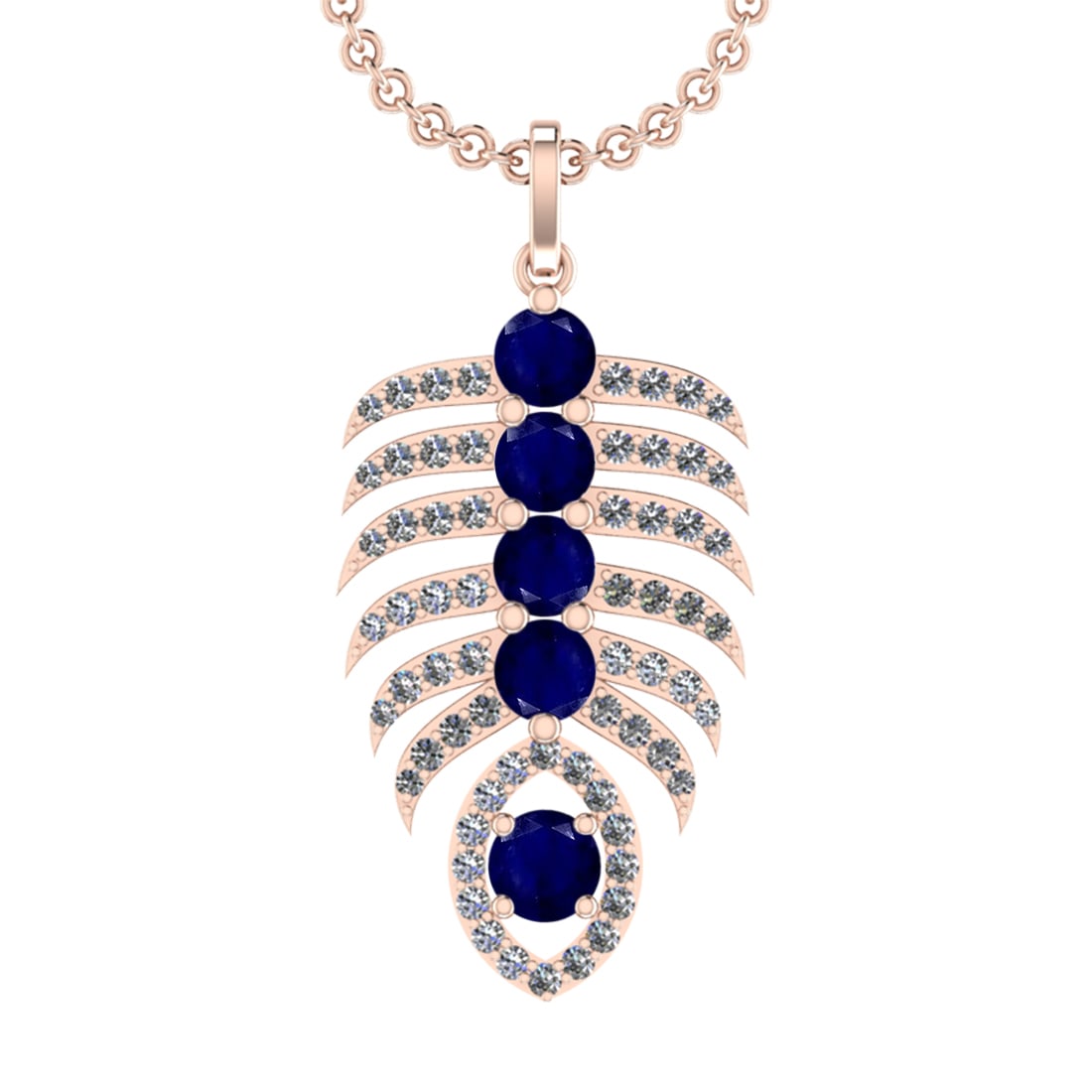 4.60 Ctw VS/SI1 Blue Sapphire and Diamond 14k Rose Gold Pandant (ALL DIAMON: Center Stone Weight :-3.00 Ctw ( Round Cut) Center Stone Color :-Blue Sapphire Center Stone Setting : Prong Side Diamond Weight Of Ctw :- 1.60 Ctw Color : J-K Clarity : VS/SI1 Daimond Setting : Prong