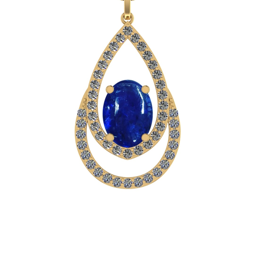 15.76 Ctw SI1/SI2 Tanzanite and Diamond 14k Yellow Gold Pandant (ALL DIAMON: Center Stone Weight :-12.45 Ctw ( Oval Cab) Center Stone Color :-Tanzanite Center Stone Setting : Prong Side Diamond Weight Of Ctw 3.31 Ctw Color : J-K Clarity : SI1/SI2 Stone Setting : Prong Metal