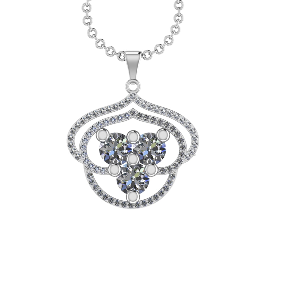 1.11 Ctw VS/SI1 Diamond 14K White Gold Necklace (ALL DIAMOND ARE LAB GROWN: Center Diamond Weight :-0.90 Ctw (3pec Round cut) Color :- J-K Clarity : VS/SI1 Center Stone Setting : Prong Side Diamond Weight Of Ctw 0.21 Ctw Color : J-K Clarity : VS/SI1 Stone Setting : Prong Meta