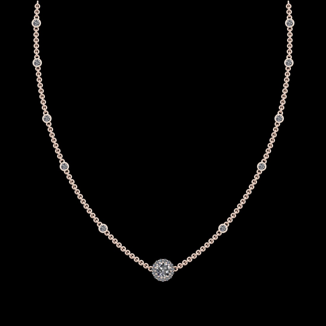 13.49 Ctw VS/SI1 Diamond 10k Rose Gold Yard Necklace (ALL DIAMOND ARE LAB G: Center Daimond Weight :-6.84 Ctw ( Round Cut ) Color : J-K Clarity : VS/SI1 Side Diamond Weight Of Ctw 6.65 Ctw Color : J-K Clarity : VS/SI1 Daimond Setting : Prong Metal Weight : Approx 38.27 gram 10