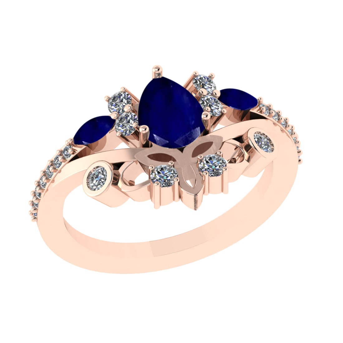 1.75 Ctw VS/SI1 Blue Sapphire and Diamond 14k Rose Gold Engagement Ring (AL: Center Stone Weight :-0.95 Ctw ( Pear & Marquise Cut) Center Stone Color :-Blue Sapphire Center Stone Setting : Prong Side Diamond Weight Of Ctw 0.80 Ctw Color : G-H Clarity : VS/SI1 Daimond Setting :