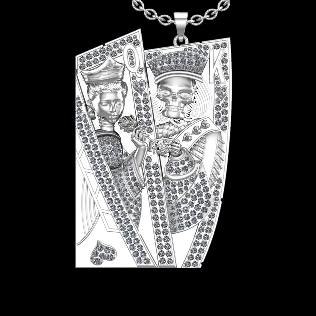 9.40 Ctw VS/SI1 Diamond Prong Set 18K White Gold Poker theme Necklace (ALL: Total Diamond Weight : 9.40 Ctw (Round cut) Center Diamond Color :- G-H Center Clarity : VS/SI1 Stone Setting : Prong Metal Weight : Approx 14.90 Gram 18K White Gold Poker theme Necklace (ALL DIAMOND